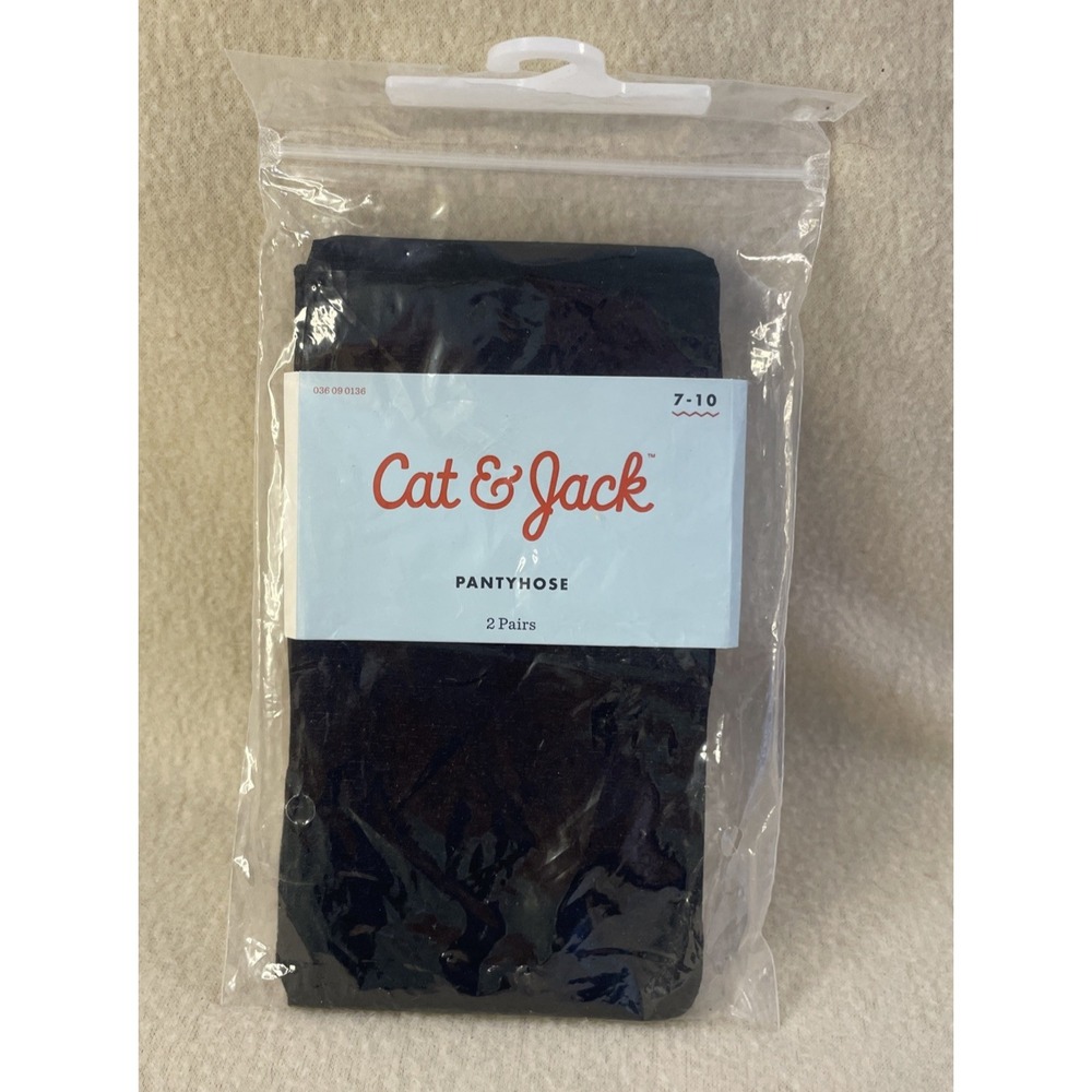 NEW Cat & Jack Girl's Footed Pantyhose Tights 2 Pair Package  Black 7-10